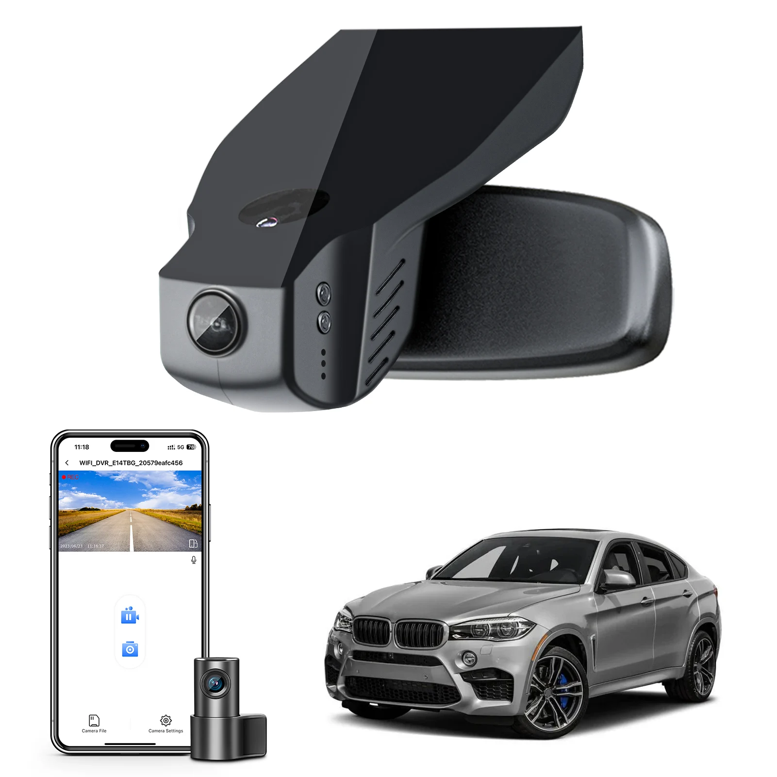 كاميرا مانجل 4K داش مناسبة لسيارة BMW X6 Gen2 F16 2015-2019 (نموذج A/B) تسجيل حلقة G-Sensor شاشة ركن السيارة 128 جيجابايت WiFi App التحكم