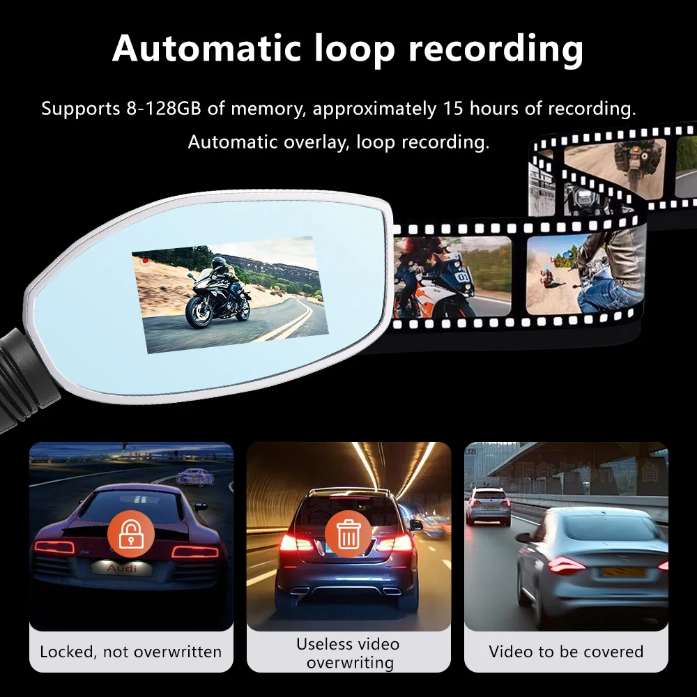 دراجة نارية داش كام مقاوم للماء HD 1080P كاميرا مزدوجة 3 بوصة الجبهة الخلفية مسجل فيديو واي فاي EIS مكافحة هزة كاميرا الفيديو