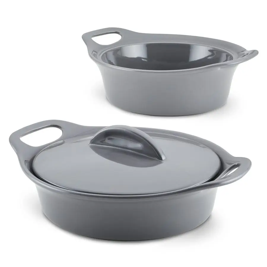 

Solid Glazed Ceramics Casserole Bakeware Baker Set with Shared Lid, 3 Piece, Dark Gray