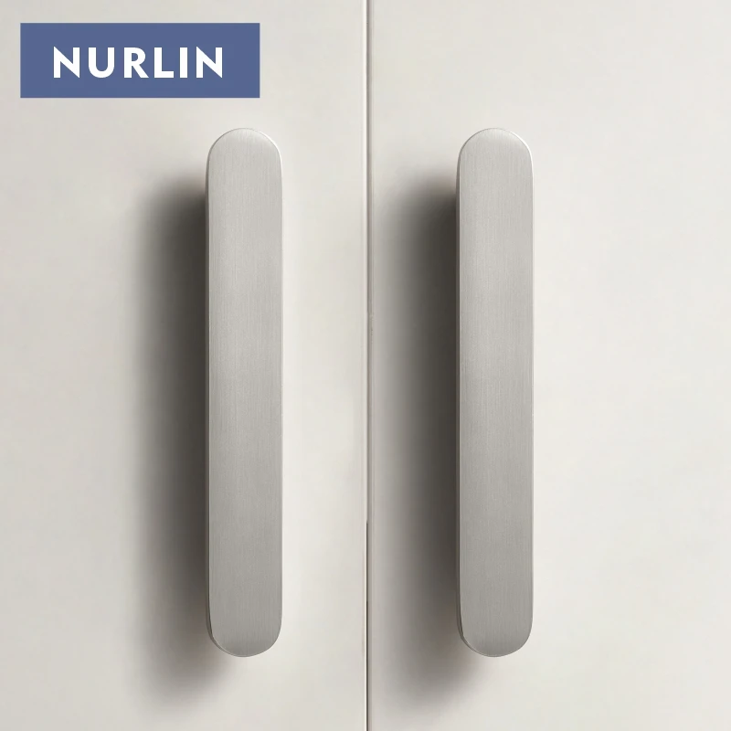 Nurlin massives Messing, schlicht, moderner Stil, Nickel gebürstet, mattsilberfarben, Küchenschrank, Kleiderschrank, Schubladenknöpfe, Möbelgriff