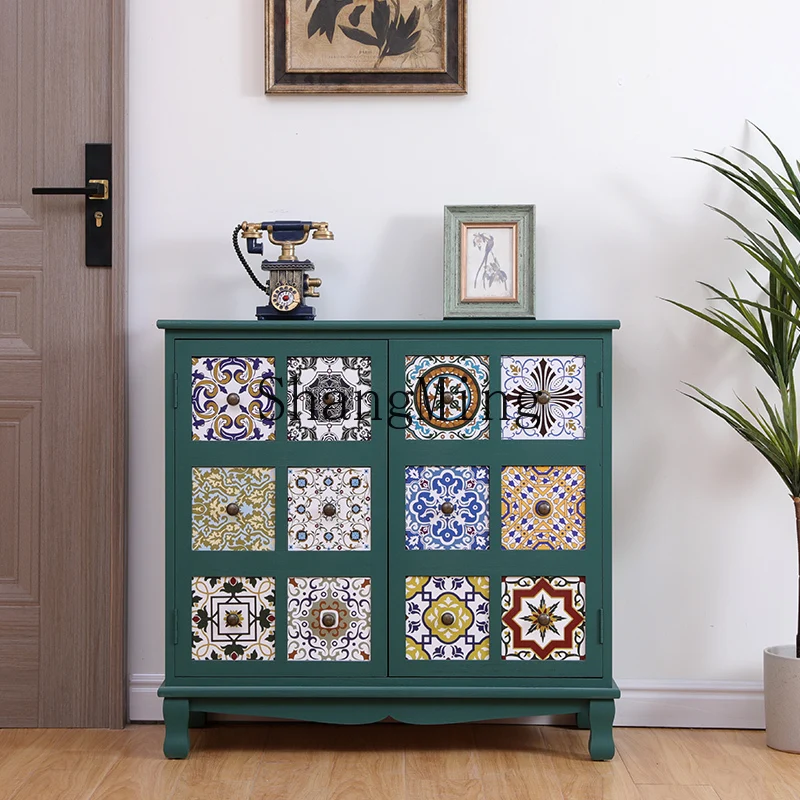 

ZYY Solid Wood Painted Entryway Vintage Living Room Doorway Shoe Cabinet Multi-layer Large Cabinet No Installation Needed