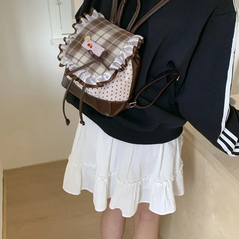 Large Capacity Cute College Backpack With Lace Bow And Ruffle Trim Fashion Campus Bag For Girls Women Teens Birthday Gift