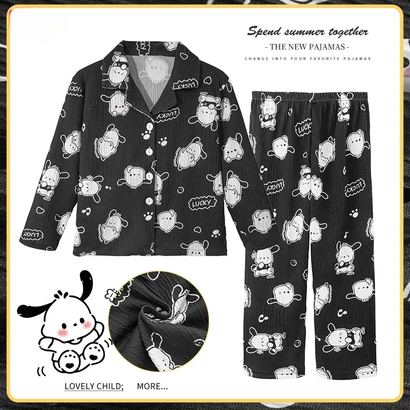 Sanrio 어린이 잠옷 세트 Kawaii Anime Flannel 겨울 어린이 잠옷 귀여운 애니메이션 가을 Pijamas Homewear Girl Warm Loungewear