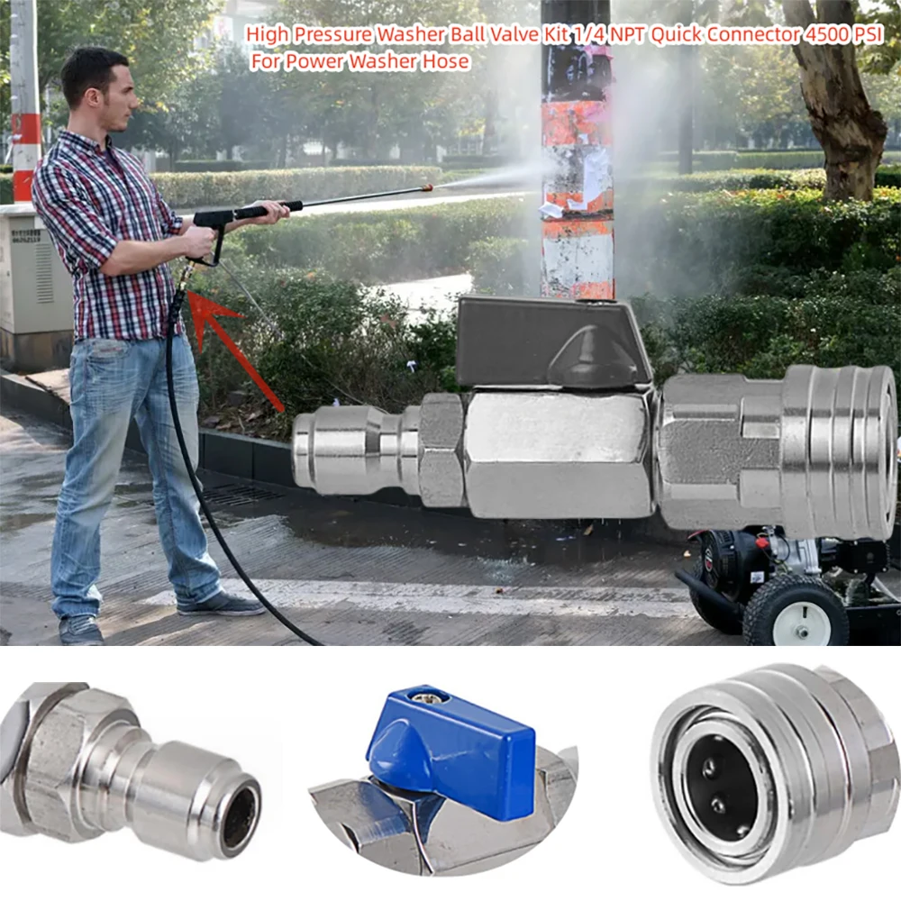 High Pressure Washer Ball Valve Kit With 3/8 or 1/4 Inch Quick Connector for Power Washer Hose Control Water Flow Switch