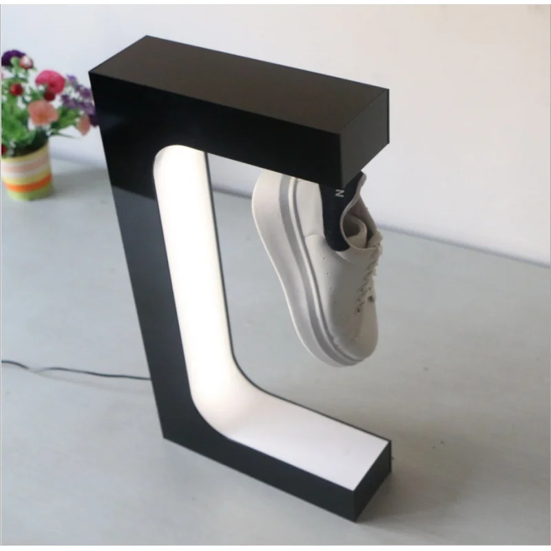 custom，Acrylic Magnetic Levitation Floating Shoes Rack Luxury Rotating Sneaker Shoe Magnet Display Stand