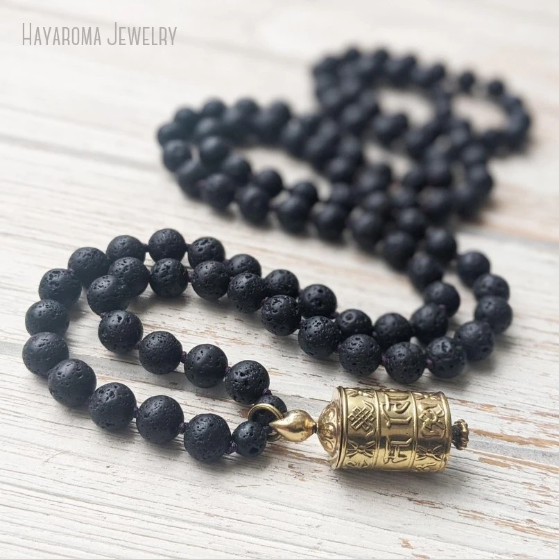 

10Pcs Black Lava Rock Japa Mala Necklace 108 Prayer Bead Yoga Meditation Buddhist Women Men Jewelry