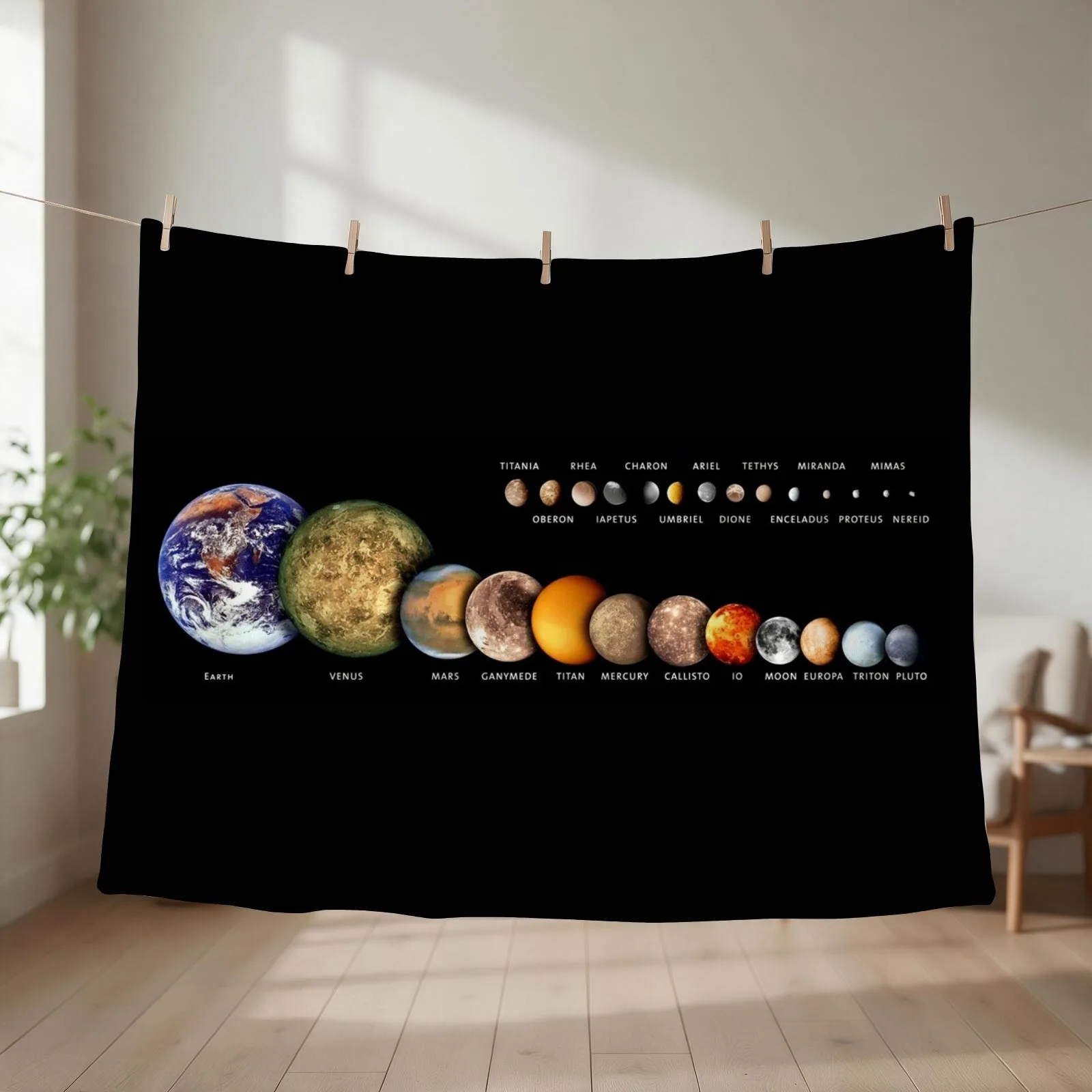 Moons of the Solar System Throw Blanket couch cozy soft plush fuzzy picnic outdoor blanket