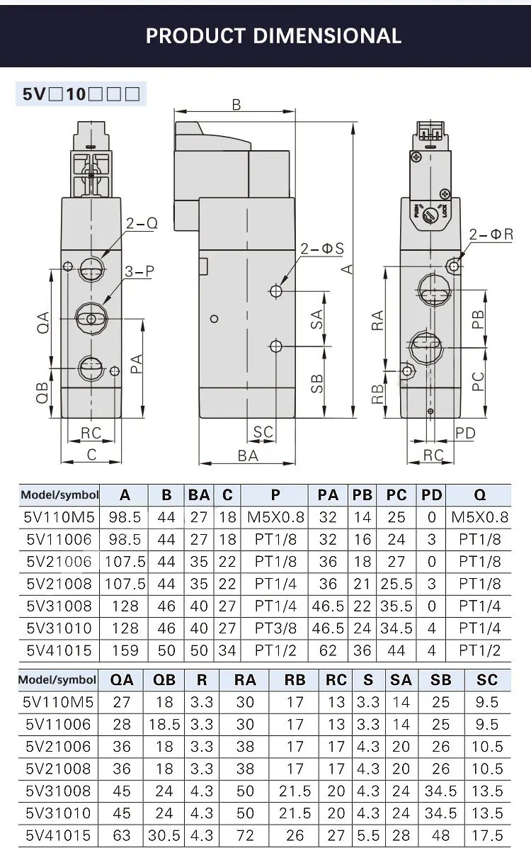 1 Stück Neues Original Luft-Magnetventil 5V110-06 5V210-08 5V220-06 5V230-08 DC12V DC24V AC220V Pneumatisches Elektroventil – Detail 8
