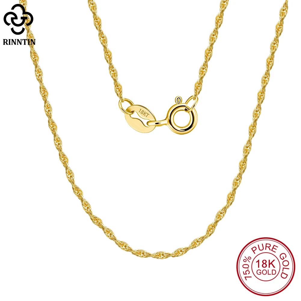 

Rinntin Real 18K Solid Gold 1.5mm Diamond Cut Rope Chain Necklace for Women Luxury AU750 Pure Gold Necklace Fine Jewelry EC08