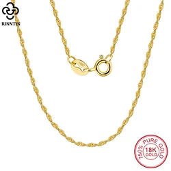 Rinntin Real 18K Solid Gold 1.5mm Diamond Cut Rope Chain Necklace for Women Luxury AU750 Pure Gold Necklace Fine Jewelry EC08