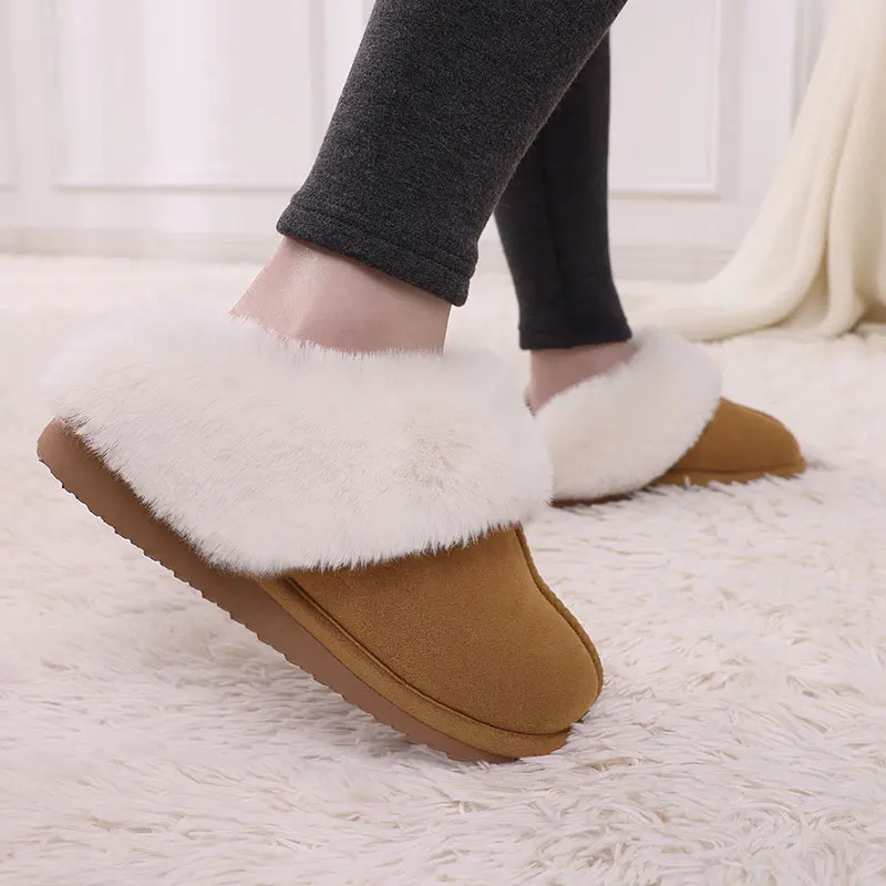 Comwarm Fluffy Fur Slippers For Women Men Furry Fuzzy Home Flats Shoes Winter Plush Slippers Indoor Couple Cozy House Fur Shoes