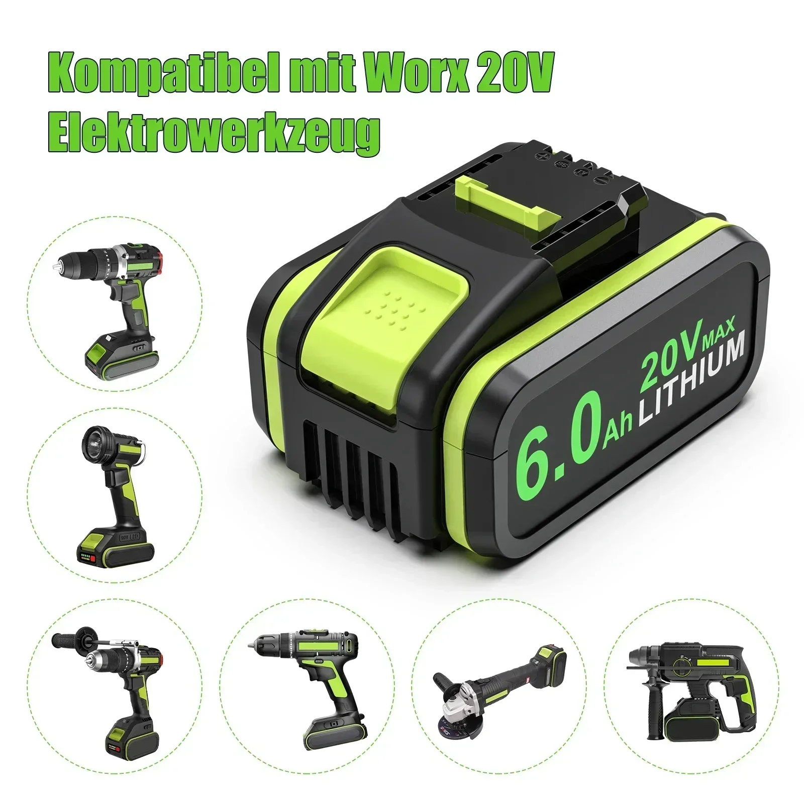 20V/6.0ah Battery For Worx WA3553 Battery Cordless Power Tool Spare Batteriies WA3572 WA3553 WX390 WA3551 WX176 WX178 Battery