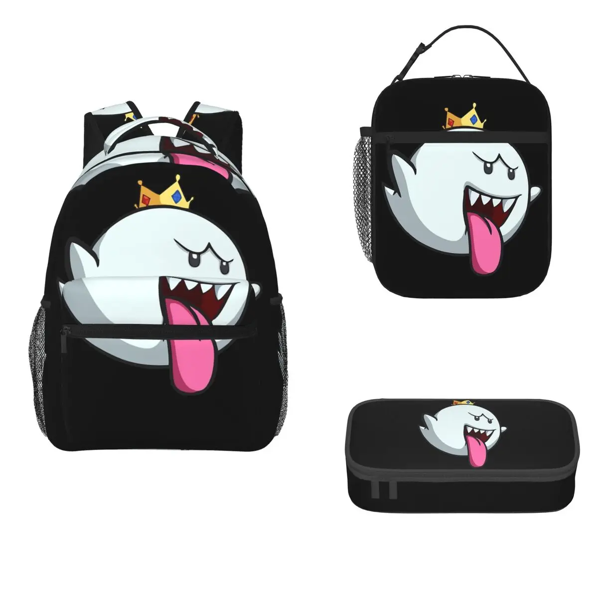 

King Boo Backpacks Boys Girls Bookbag Students School Bags Cartoon Kids Rucksack Lunch Bag Pen Bag Three-Piece Set