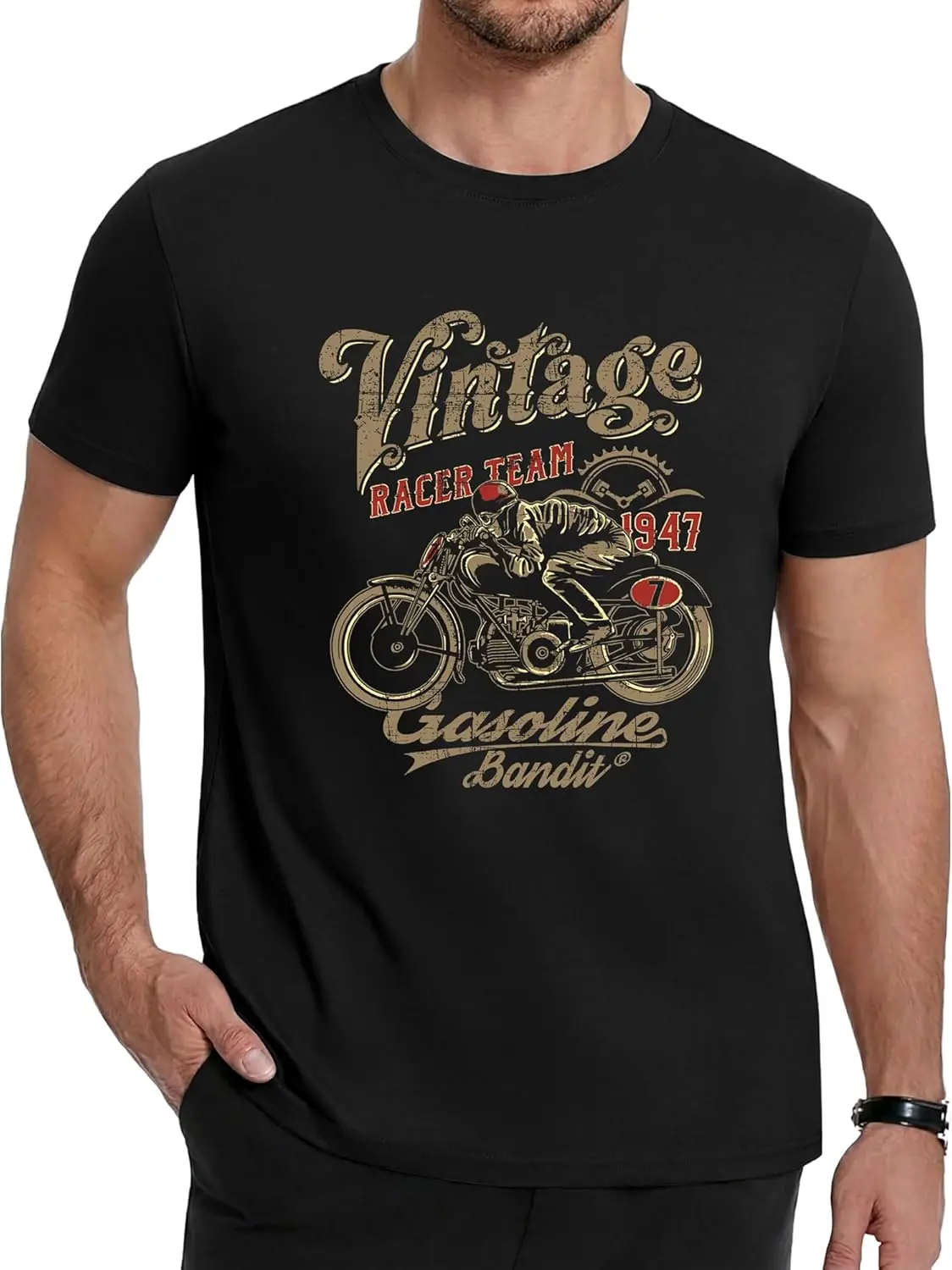 Mens T Shirt | Regular Fit Vintage Motorcycle Graphic Tee 100% Cotton Trendy Y2K Short-Sleeve Tee-Soft, Quick-Drying,