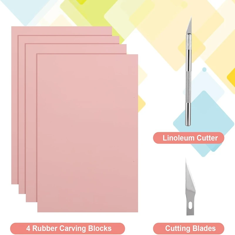 TOP 4 Pieces Rubber Carving Blocks, 8 X 12 Linoleum Blocks For Printing, Stamp Carving Kit, For Stamp Carving, DIY