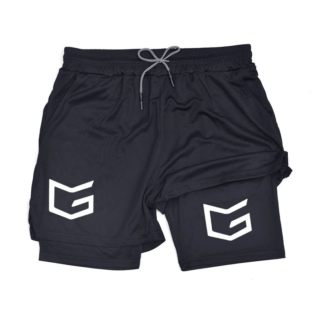 

Мужские шорты для бега 2 в 1, карман для телефона и петля для полотенец | Быстросохнущий принт для тренировок в тренажерном зале RL000731