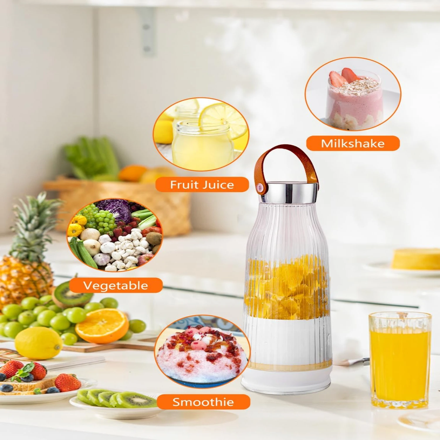 Portable Blender USB Rechargeable, Personal Blender for Shakes and Smoothies, 380 ML Juicer Cup with 6 Blades, Portable Juicer B