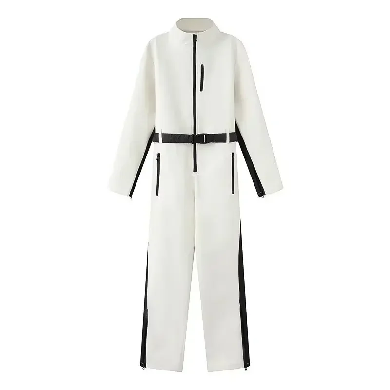 New Women's Elegant Skateboard One-piece Fleece Ski Bodysuit Female Long Sleeve Waterproof Windproof Patchwork Skiing Jumpsuits