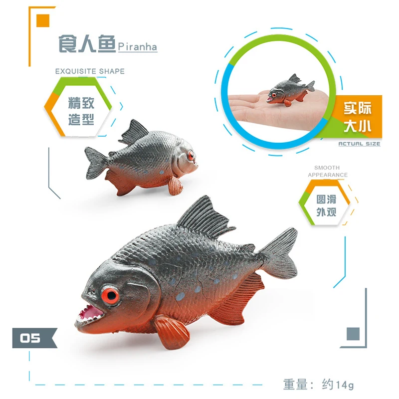 Realistic Animal Toy Fish Model Piranha PVC Figure Figurine Home/Office Decoration Collectible Toy