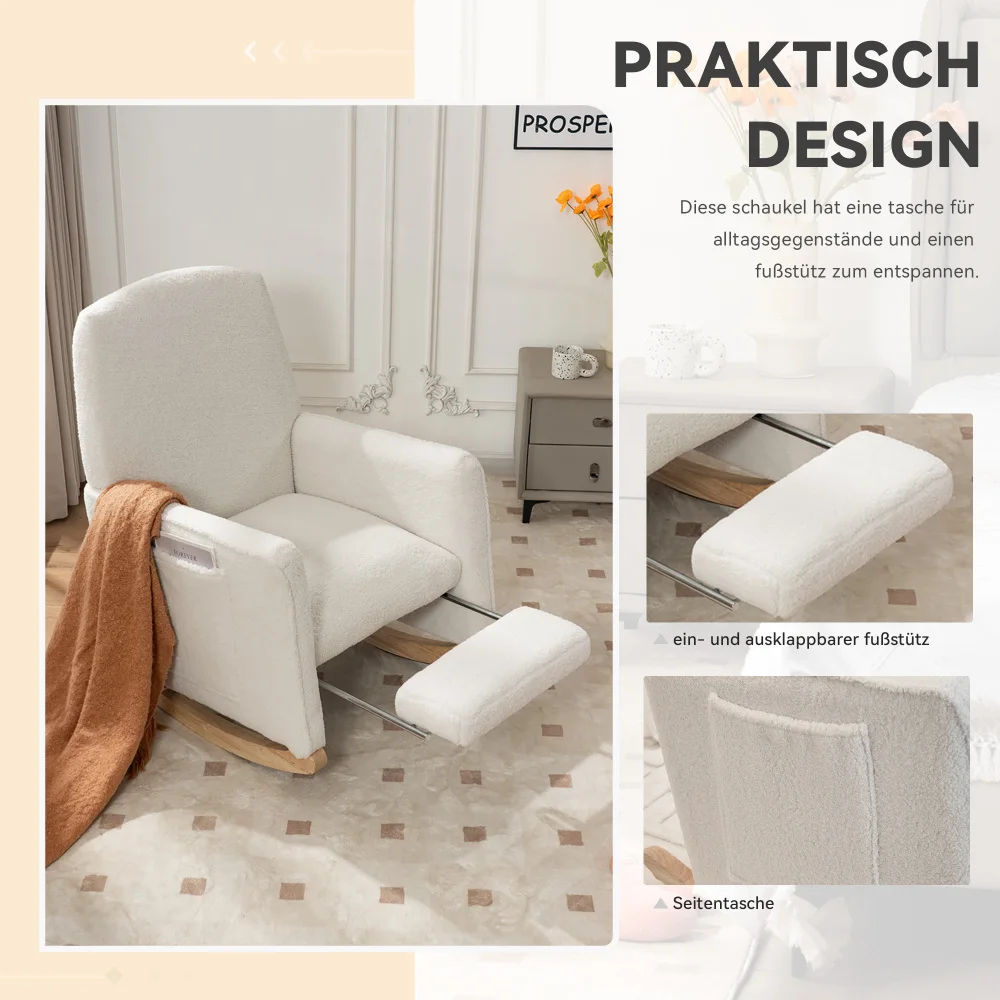 Schaukelstuhl mit Hocker, Sessel mit osmanischem Schaukelstuhl für den Innenbereich mit hoher Rückenlehne für das Wohnzimmer – Detail 11