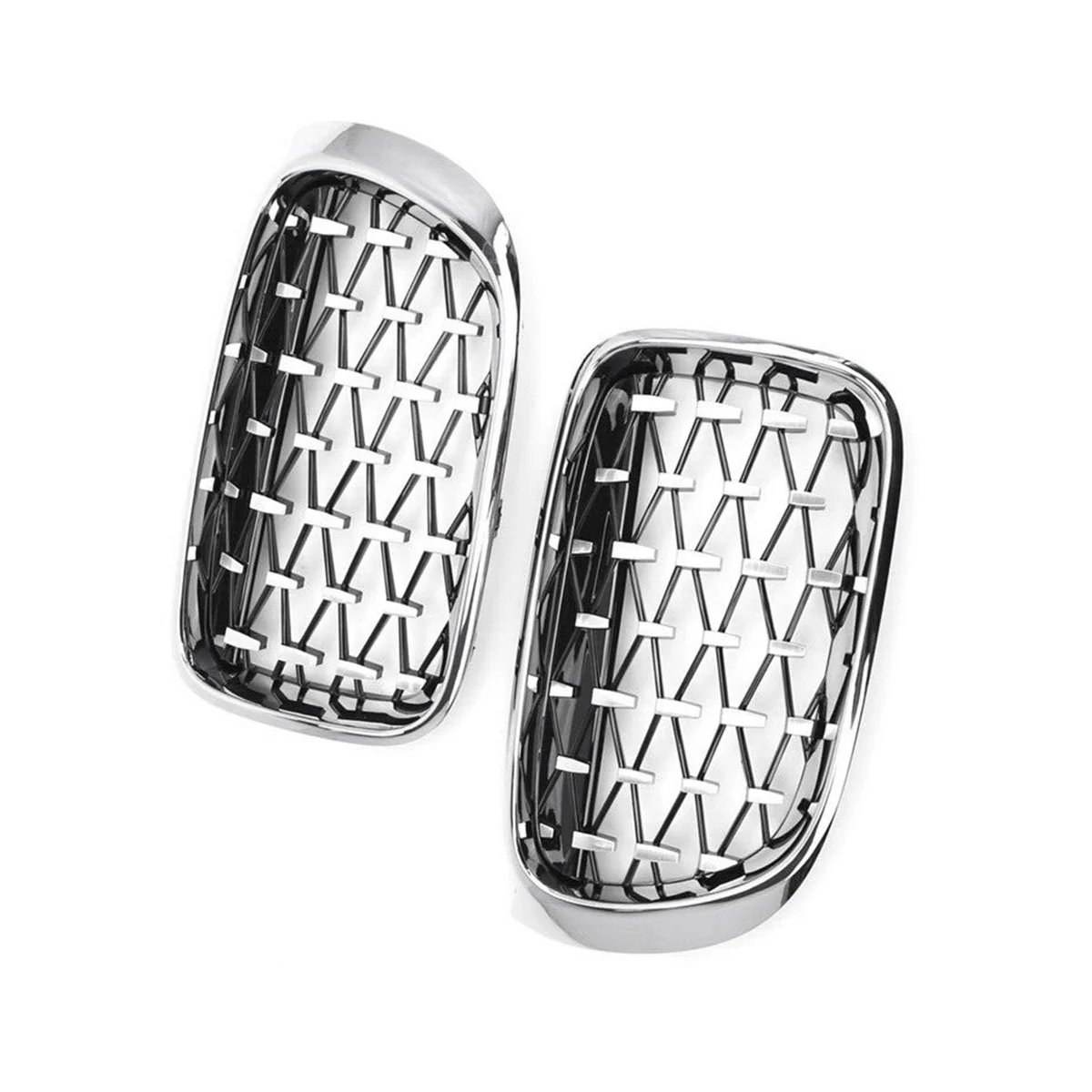 2PCS Set Front Kidney Grilles Diamond Meteor Style Chrome Fits for BMW X3 X4 F25 F26 14-18