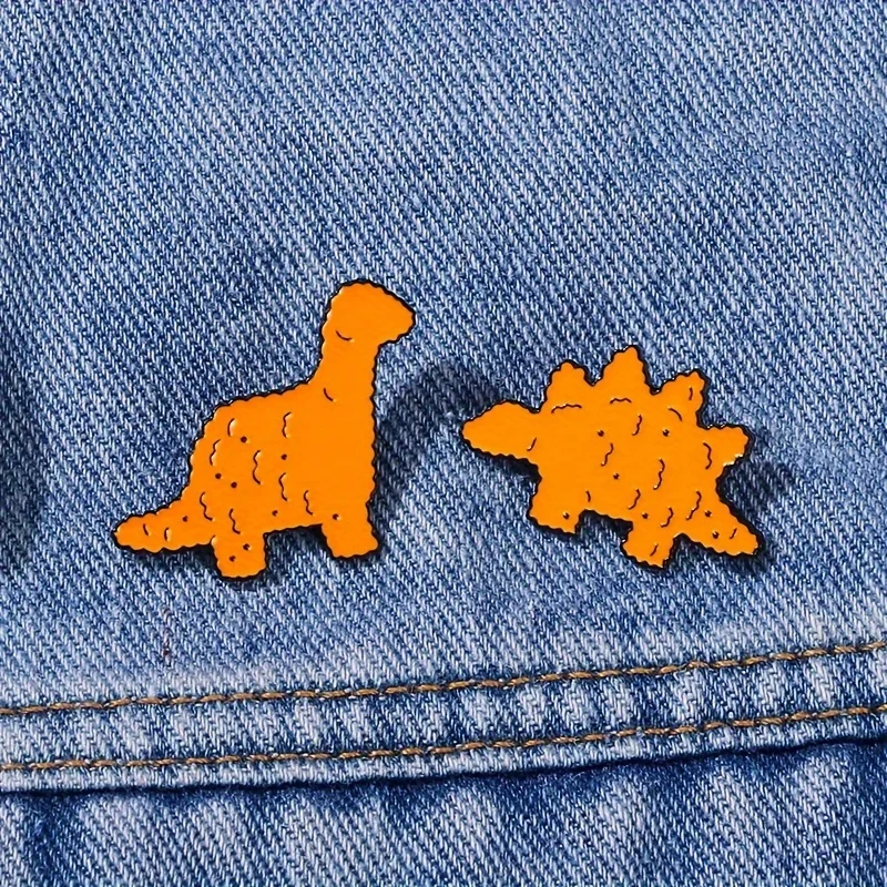 3-Piece Cute Dinosaur Enamel Pin Set – Cartoon Chicken Nugget with Dipping Sauce, Quirky Brooch Badge for Jackets, Bags, Gift