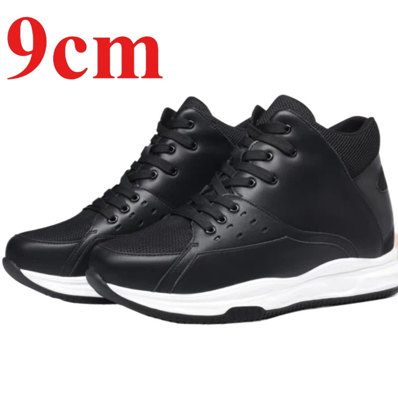 Invisible Inner Heightening Shoes for Men's Increase 9cm Genuine Leather Mesh Breathable Thick Sole Sports Casual Elevated Shoes