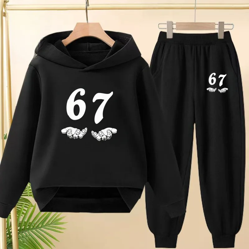 

Детская комфортная верхняя одежда из 2 предметов для мальчиков и девочек, толстовка + брюки, 67, осенне-зимний пуловер с капюшоном, спортивная одежда для отдыха на открытом воздухе, От 3 до 12 лет