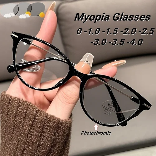 2025 nuevas gafas fotocromáticas Retro de ojo de gato para miopía, gafas ultraligeras neutrales de alta gama con estilo antiluz azul para miopía