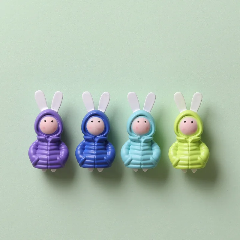 Long Ear Rabbit Refrigerator Magnet Gold Silver Down Jacket 3D Doll Refrigerator Decoration Photo Wall Gift Children's Toys