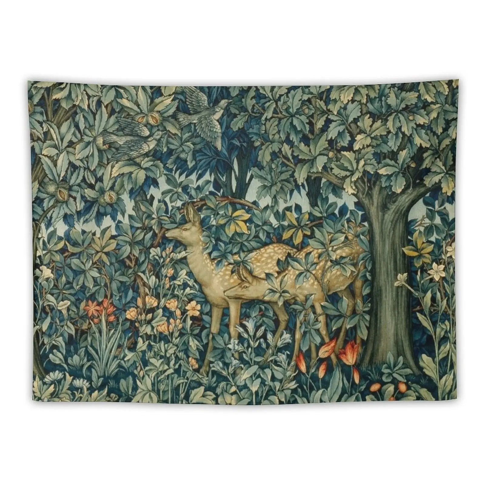 

GREENERY,TWO DOES AND BIRDS IN FOREST BlueGreen Floral Tapestry Tapestry Wall Tapestry Home Decor Aesthetic Bedroom Deco