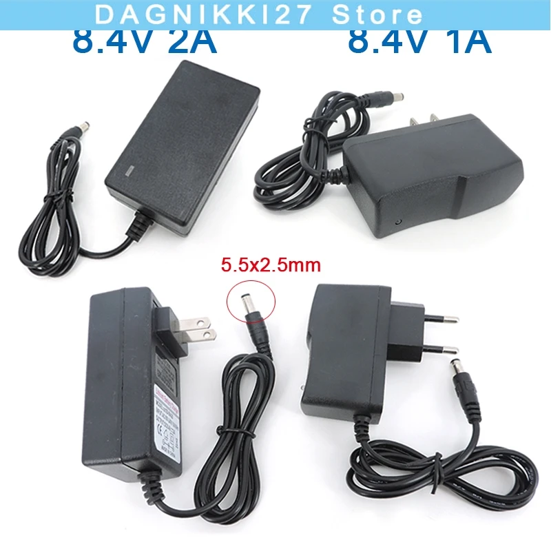 

8.4V 1A 2A 1000ma 2000ma Adapter Power Supply Charger DC 5.5x2.5mm plug for Drill Driver Screwdriver 18650 Lithium Battery v