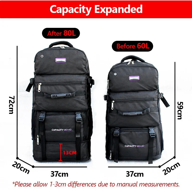 60L 80L Nylon Travel Backpack Camping Bag Outdoor Luggage Bags For Men Women Trekking Backpack Hiking Pack Changable Bags XA302A