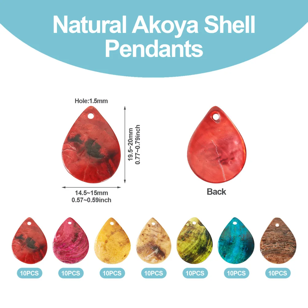 70Pcs Spray Painted Natural Akoya Shell Pendants Teardrop Connector Charms For DIY Necklace Earrings Jewelry Making