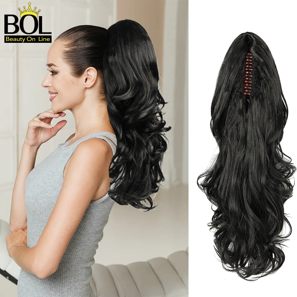 

BOL Synthetic Curly Claw Clip On Ponytail Hair Extensions Two Style Heat Resistant Black Ponytail Hairpiece for Women Daily Use