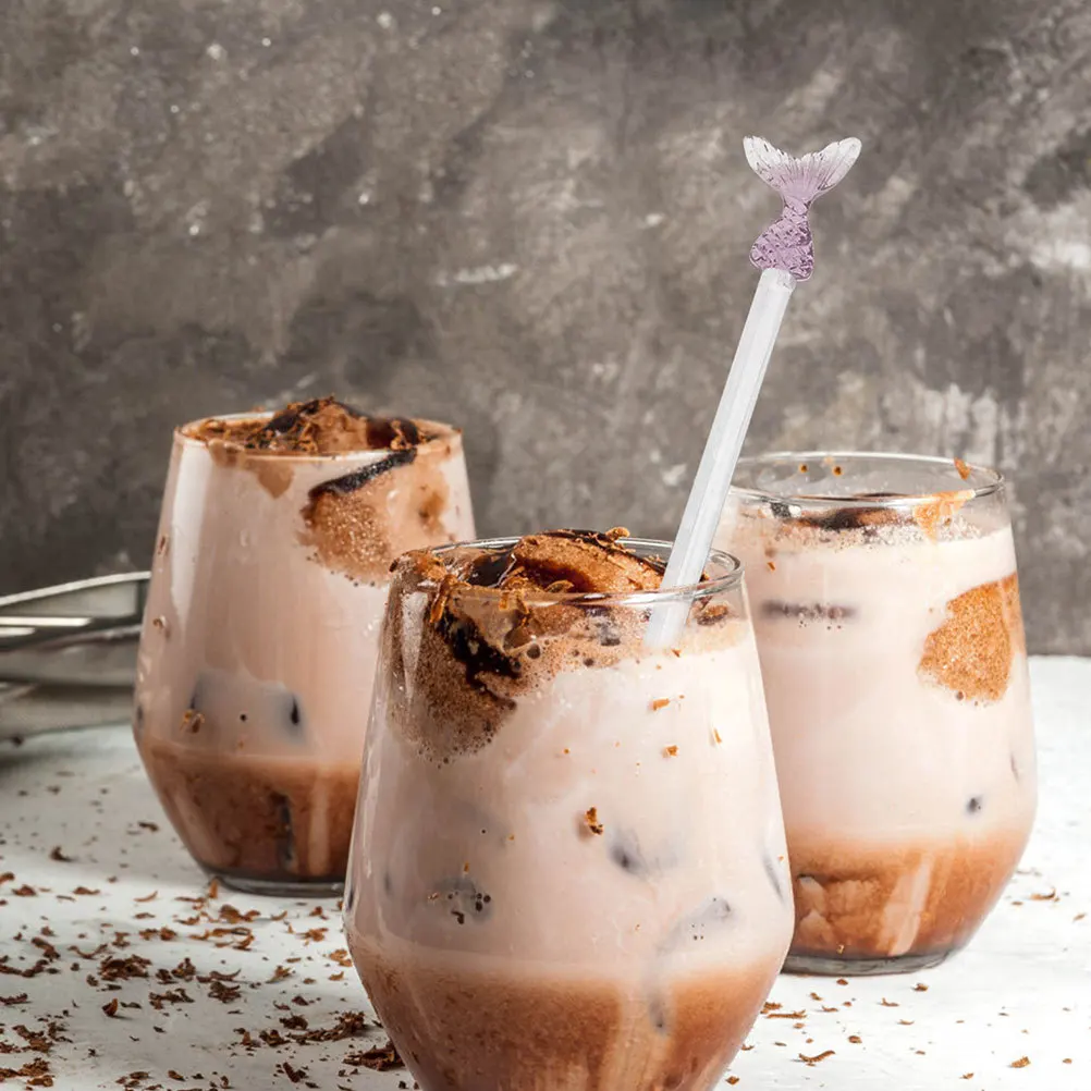 

4Pcs Glass Stirring Rods with Mermaid Pattern Fine Polished Smooth Surface Multipurpose Drink Mixers for Bar Restaurant Kitchen