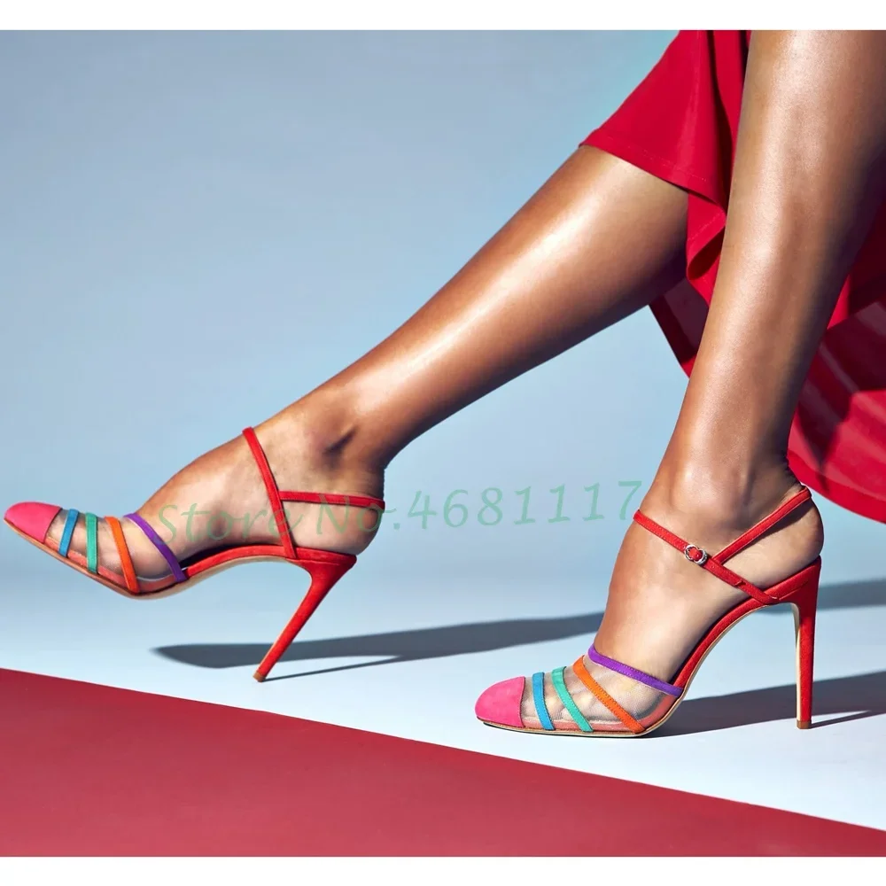 

Multicolor Thin Strap Heels Sandals Female Mesh Buckle Strap Super High Heels Casaul Summer Gladiator Trend Women Outfit Sandals
