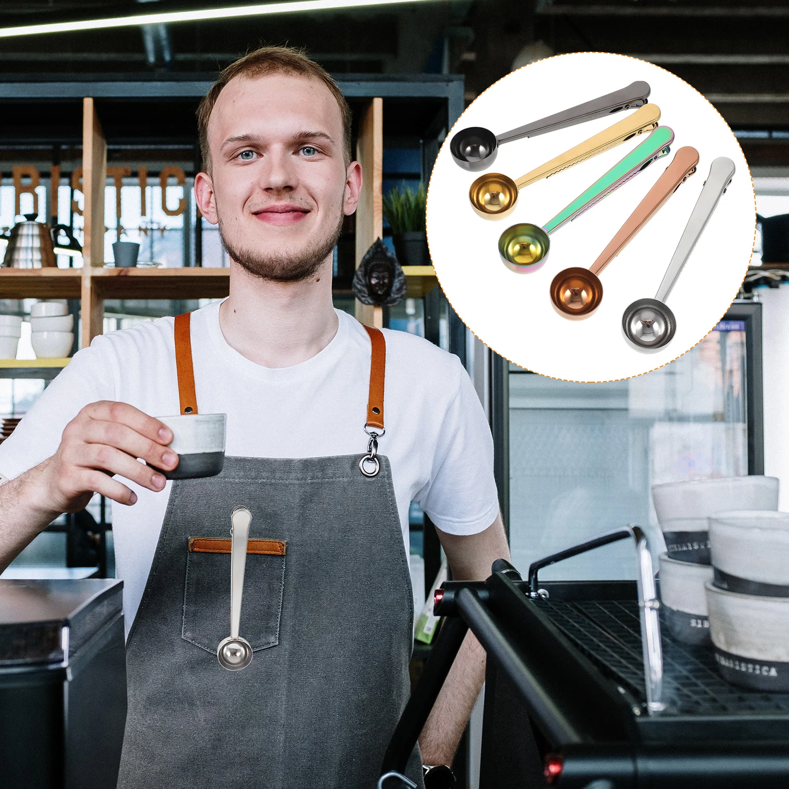 

5Pcs Coffee Stainless Steel Long Coffee Clip Scoop H Stainless Steel Clip Spoon Spoon for Tea Powder Sugar Beans Kitchen Tool