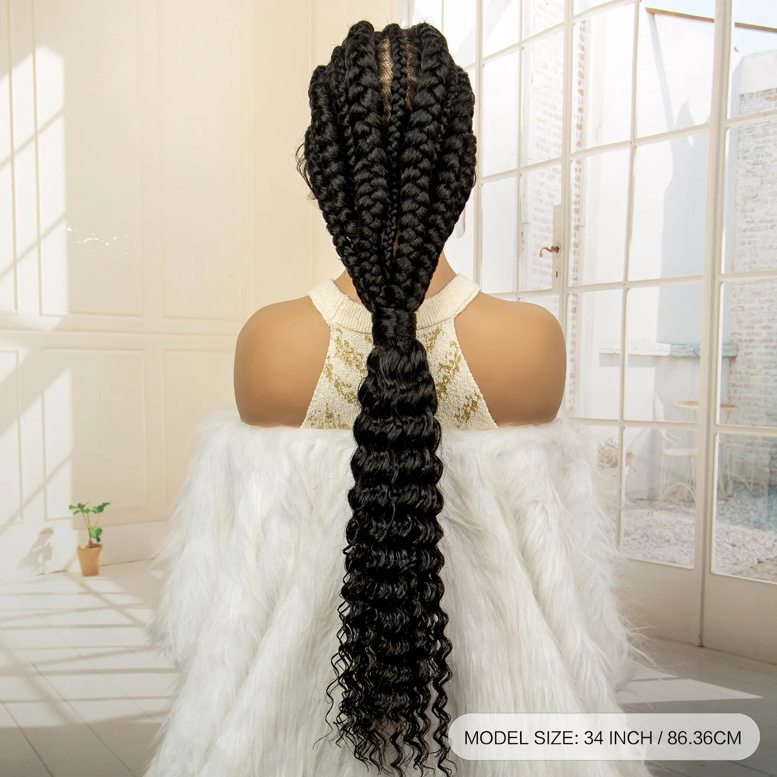 30 inches Synthetic Braided Wig with Ponytail Full Lace Cornrow Box Braids Wig with Curly Wavy Braiding Wigs for Black Women
