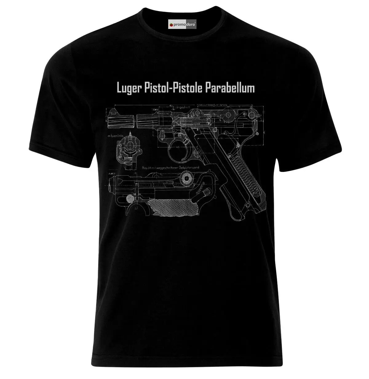 WWII German Army Wehrmacht Luger Pistol Parabellum Blueprint T-Shirt 100% Cotton O-Neck Summer Short Sleeve Casual Mens T-shirt