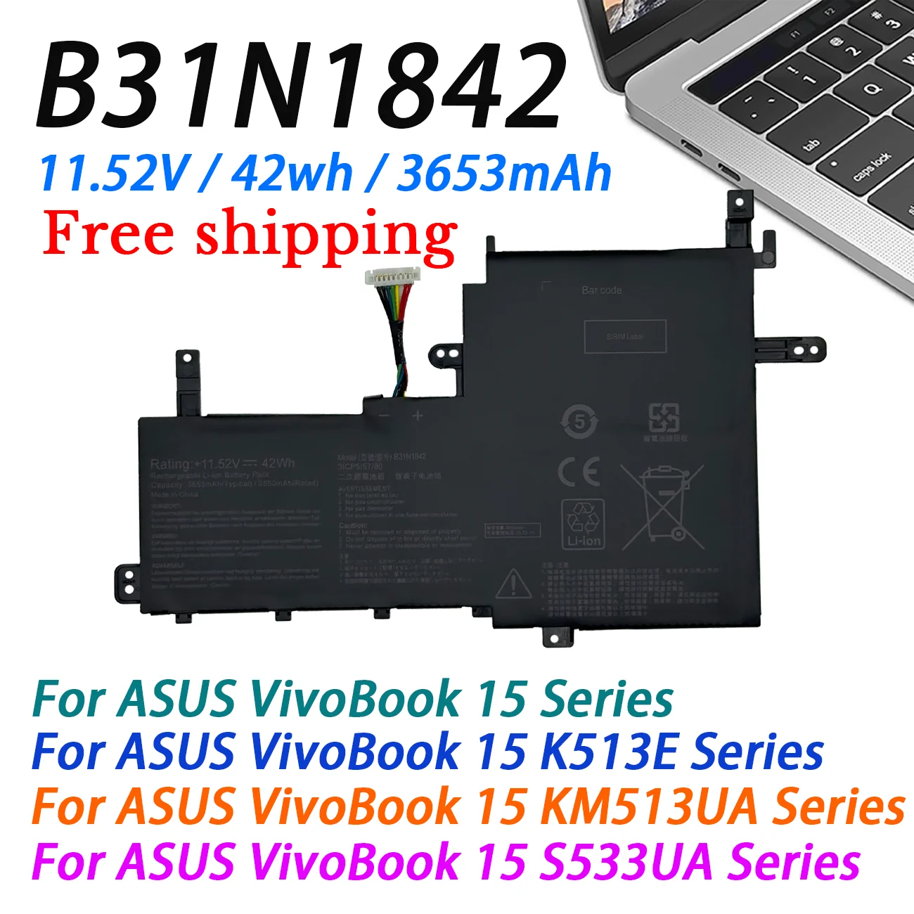 New B31N1842 Laptop Battery For ASUS VivoBook V5050E S5500F  V5100E M5100U FL8800I V531F V531FL X531F X531FA S531F S531FA S531FL