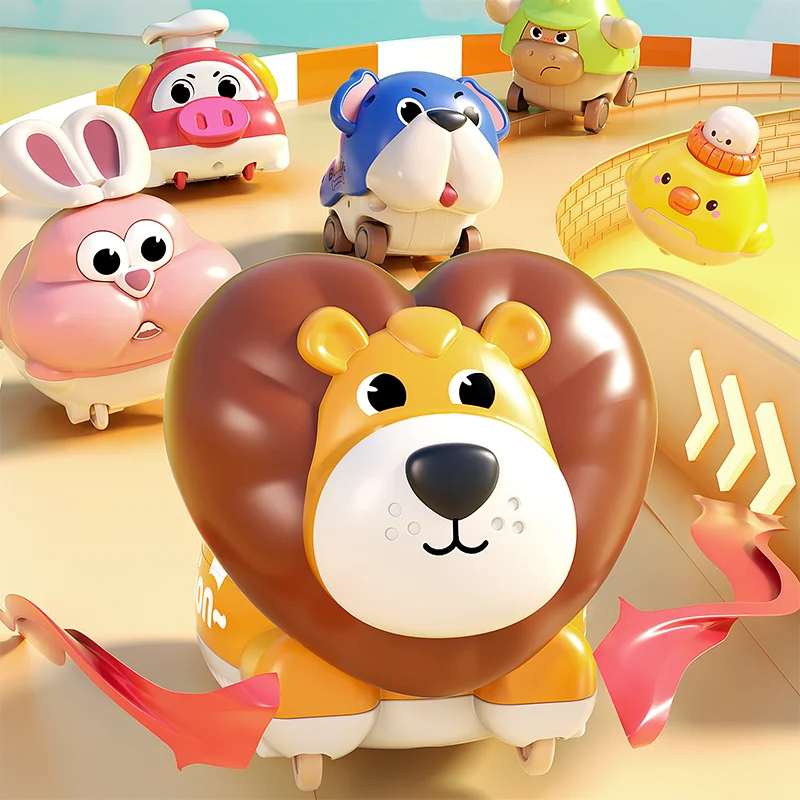 6팩 프레스 앤 고 자동차 장난감 (유아용 1-3세), 아기 푸시 앤 고 동물 자동차 (12-18개월), 유아 놀이 경주 차량 세트