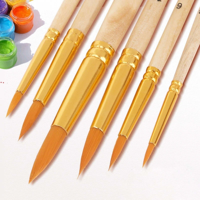 6 pc Professional Artist Paint Brush Nylon for Kids Beginners Amateurs Painter