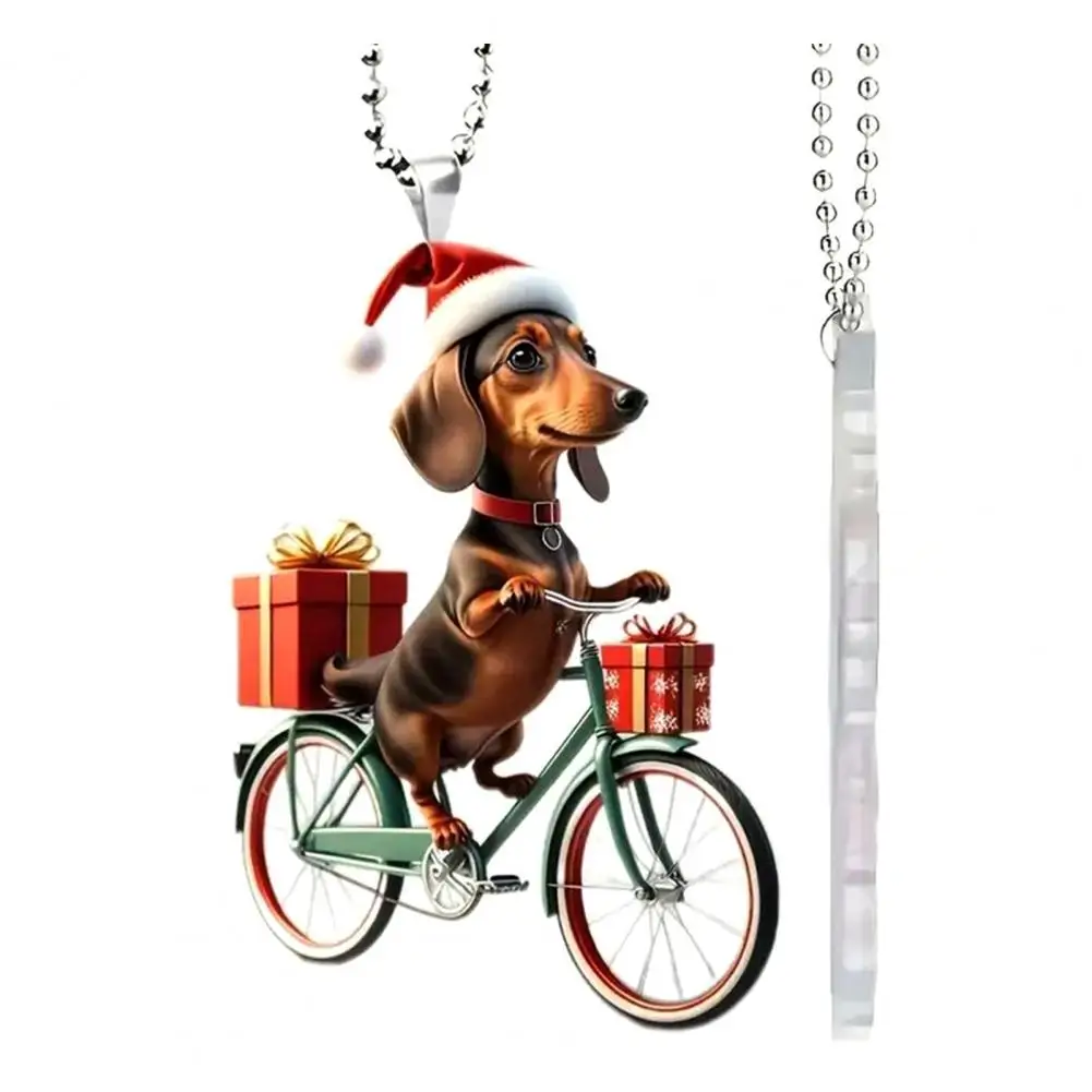 AliExpress Fun Pendant Puppy Riding Bicycle Christmas Tree Ornaments Double-printed Acrylic Hanging Decorations