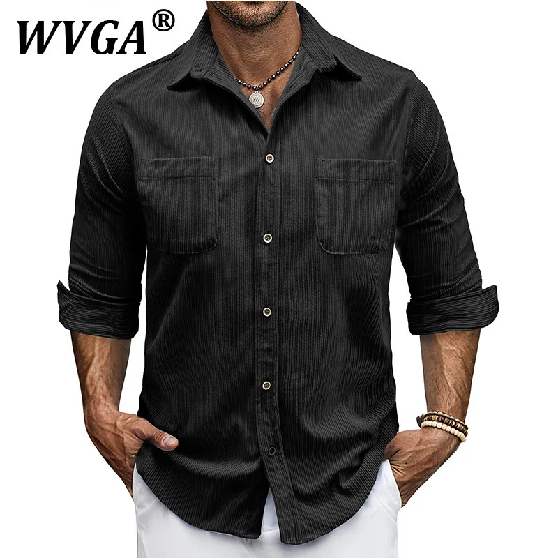 

WVGA Spring Autumn New Man High Street Long Sleeve Corduroy Vintage Shirts Niche Chic Casual Turn-down Collar Tops Ins Y2K W9659