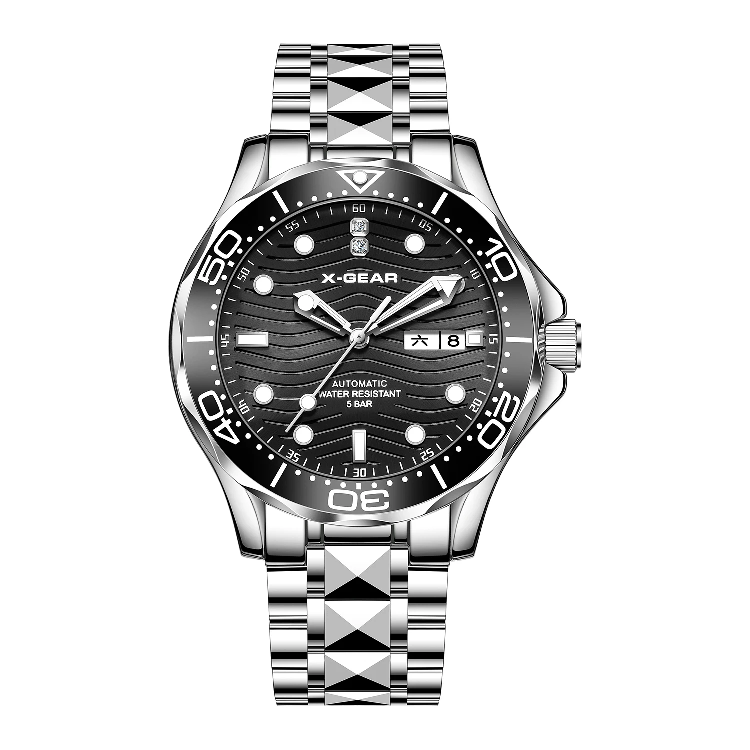 X-GEAR Waterproof Men's Mechanical Wristwatch Automatic Sea Horse Luminous Stainless Steel Watch Night Light Precision Timepiece