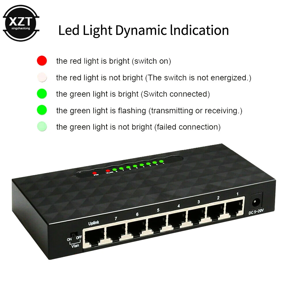 8 منافذ 1000Mbps جيجابت جهاز سويتش للشبكات إيثرنت مفتاح ذكي عالية الأداء RJ45 Hub الاتحاد الأوروبي/الولايات المتحدة الإنترنت الخائن