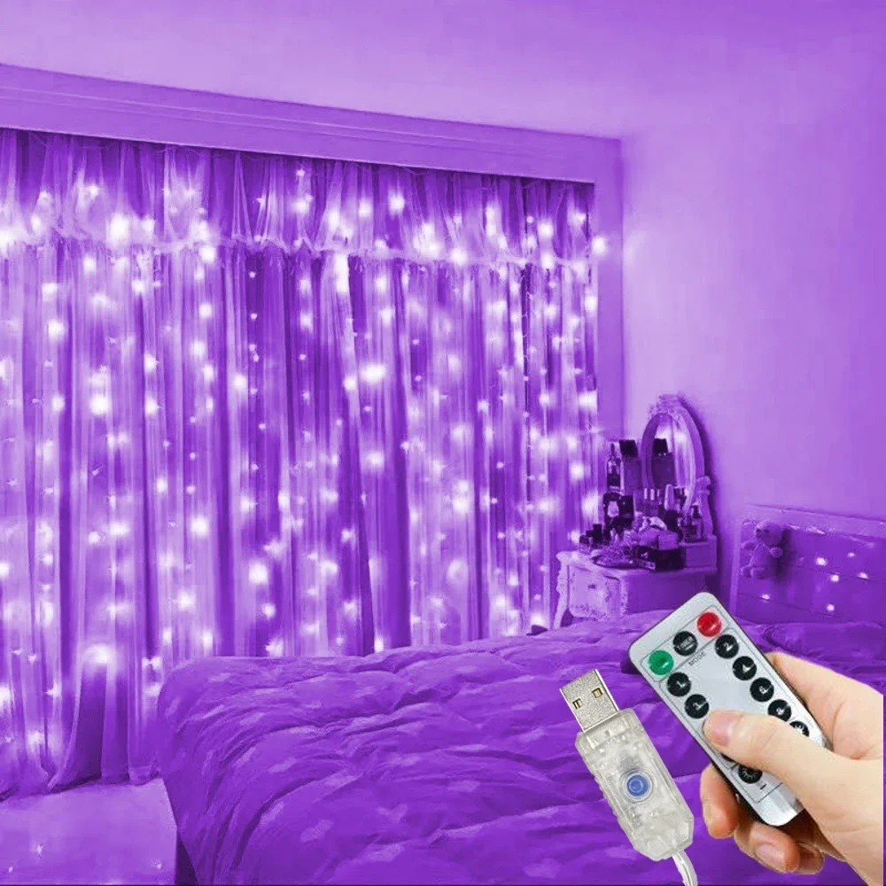 3/4/6 m LED-Vorhang-Lichterkette, Dekoration, USB, Urlaubsgirlande, Feenlampe, 8 Modi, für Zuhause, Garten, Weihnachten, Party, Hochzeit, Dekoration – Detail 1