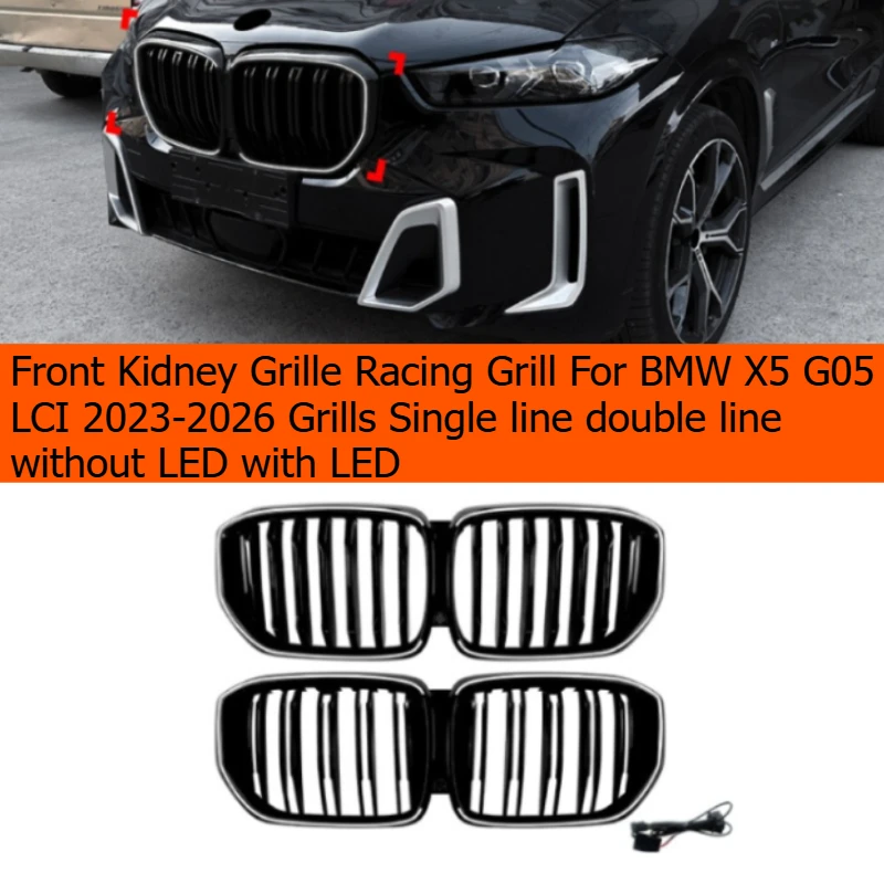 Front Kidney Grille Racing Grill for BMW X5 G05 LCI 2023-2026 Grills Single Line Double Line Without LED with LED
