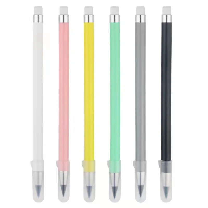 6 Pçs/set Lápis Eterno Escrita Ilimitada Metálica Sem Caneta de Tinta Lápis Apagável Kawaii Papelaria Material Escolar